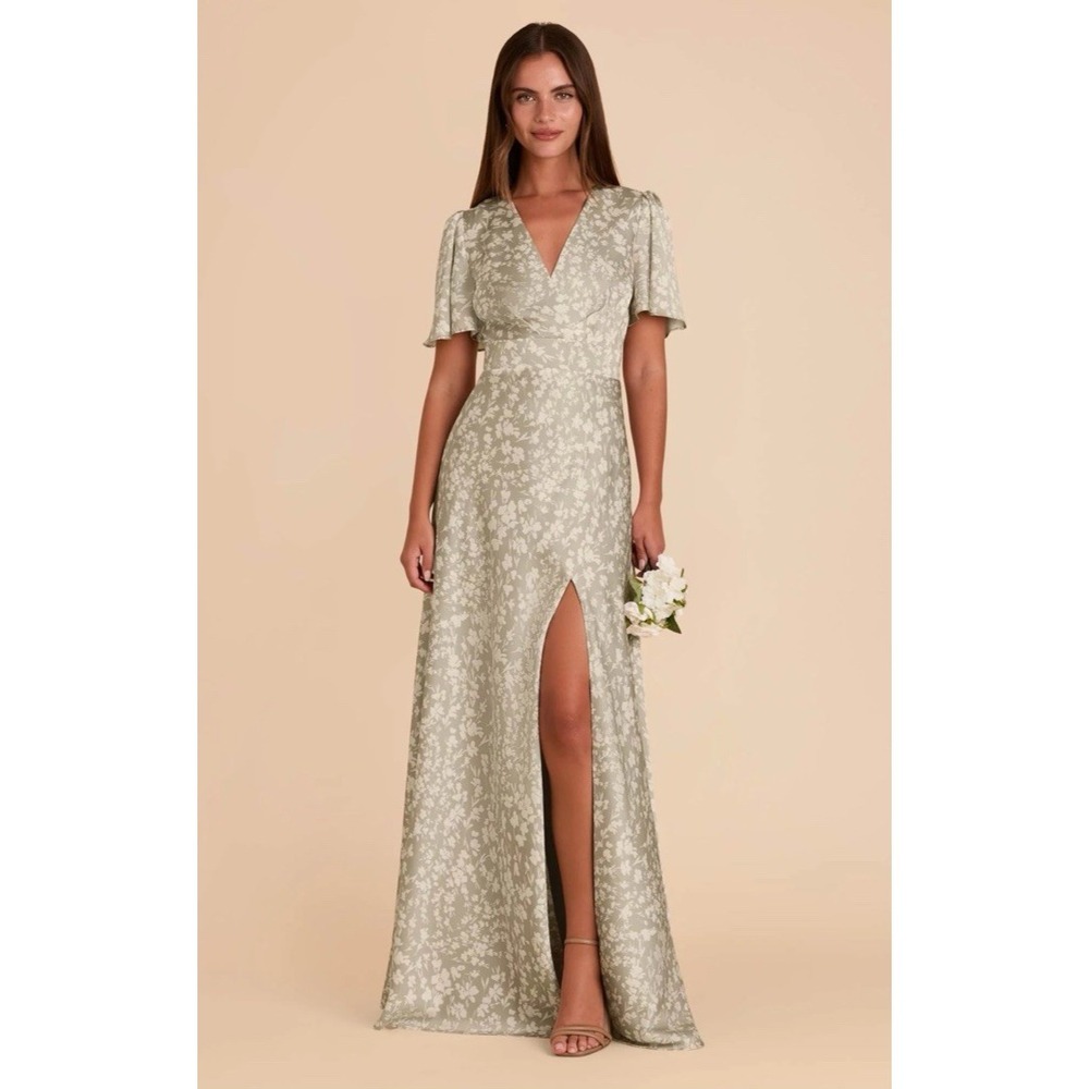 Birdy Grey Dress Womens‎ XS Gray Floral Satin Formal Maxi Bridesmaid Wedding